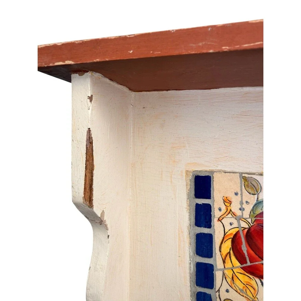 Vintage White Wood Shelf Mosaic Tiles Art Farmhouse Cottage core Hooks Y2K